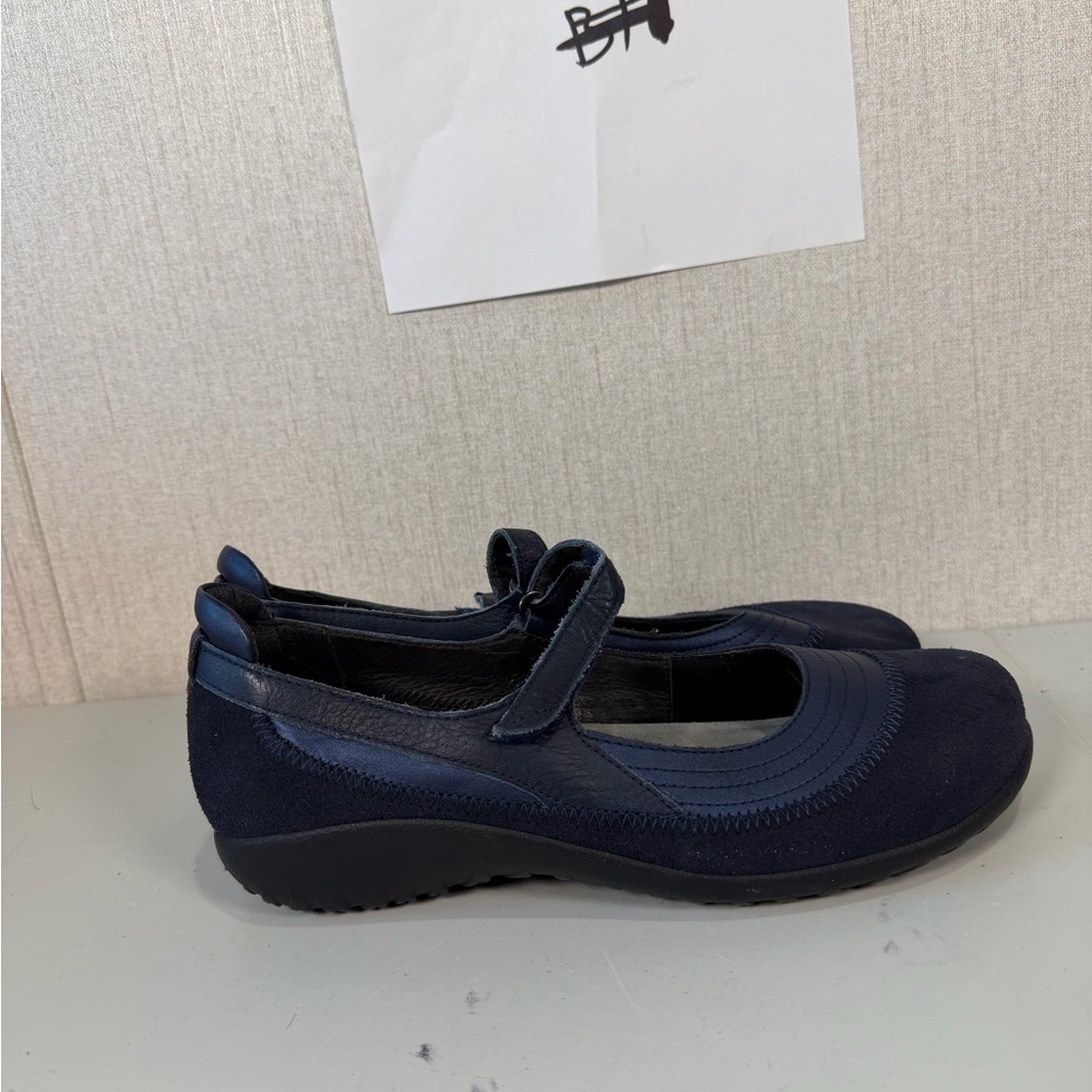 NAOT Kirei 41/ 10 Navy Blue Suede + Leather Mary Janes Flats Comfort Shoes